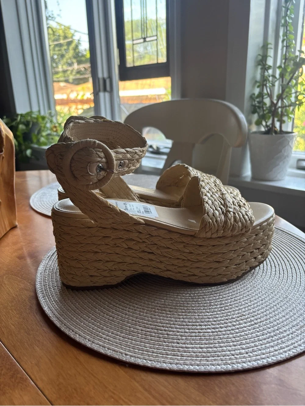 Marc Fisher Woven Platform Sandals in Natural Beige, 4 inches  high